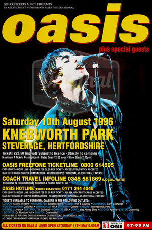 Oasis poster - Original Knebworth 1996. Large 60&quot;x40&quot; size, inc Free sticker and Free shipping within UK.
