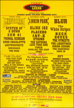 Carling Weekend Leeds Festival 2003 poster. Original 60" x 40"