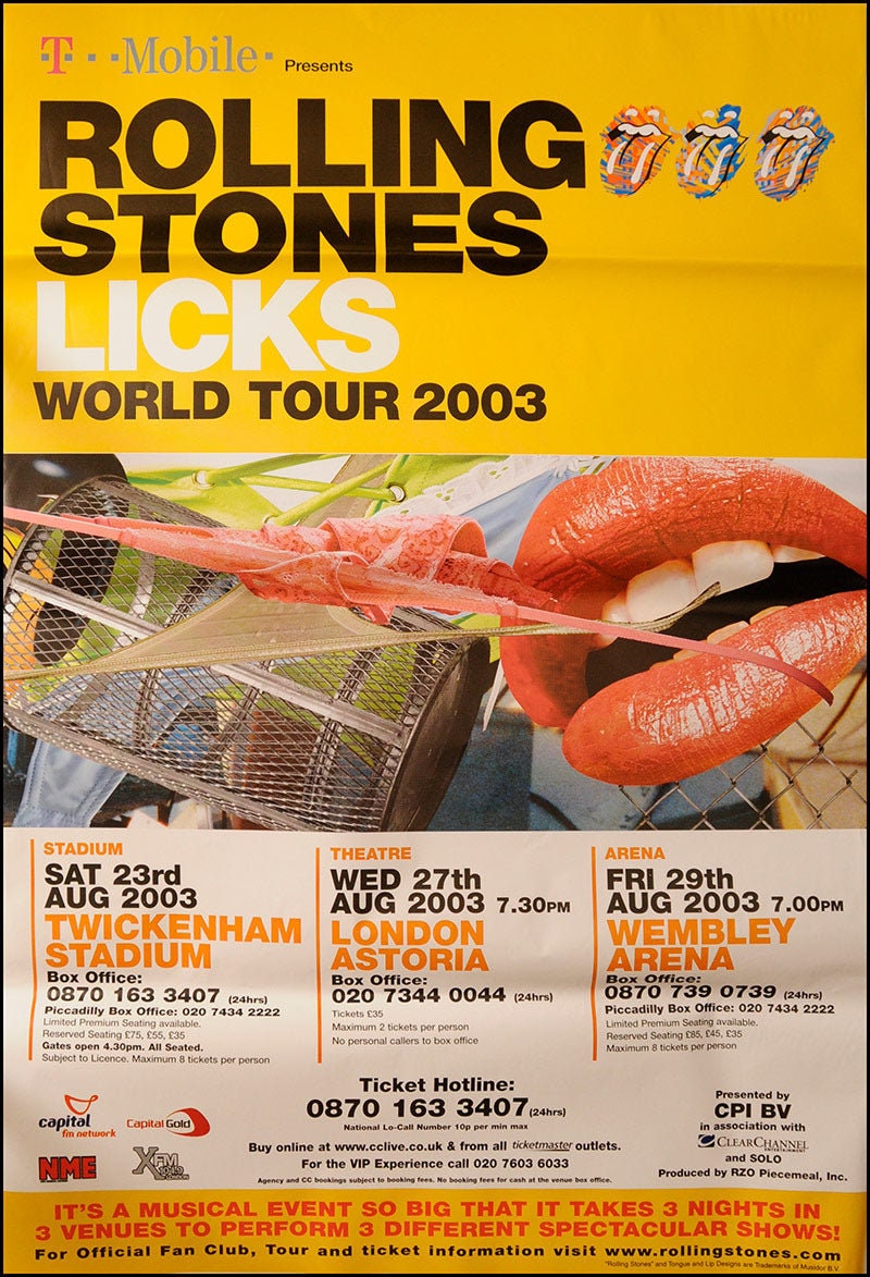 Rolling Stones poster - Licks World Tour 2003. Original 60&quot;x40&quot;