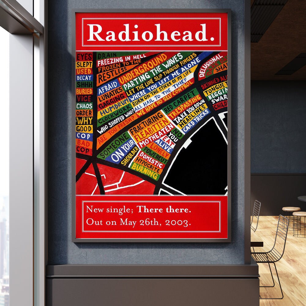 Radiohead Block Letters 3 Rows Original Radiohead poster for the single release 'There there ...